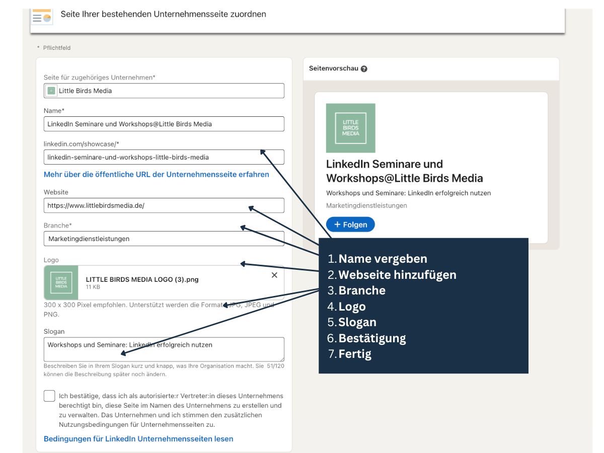 LinkedIn Fokusseite einrichten